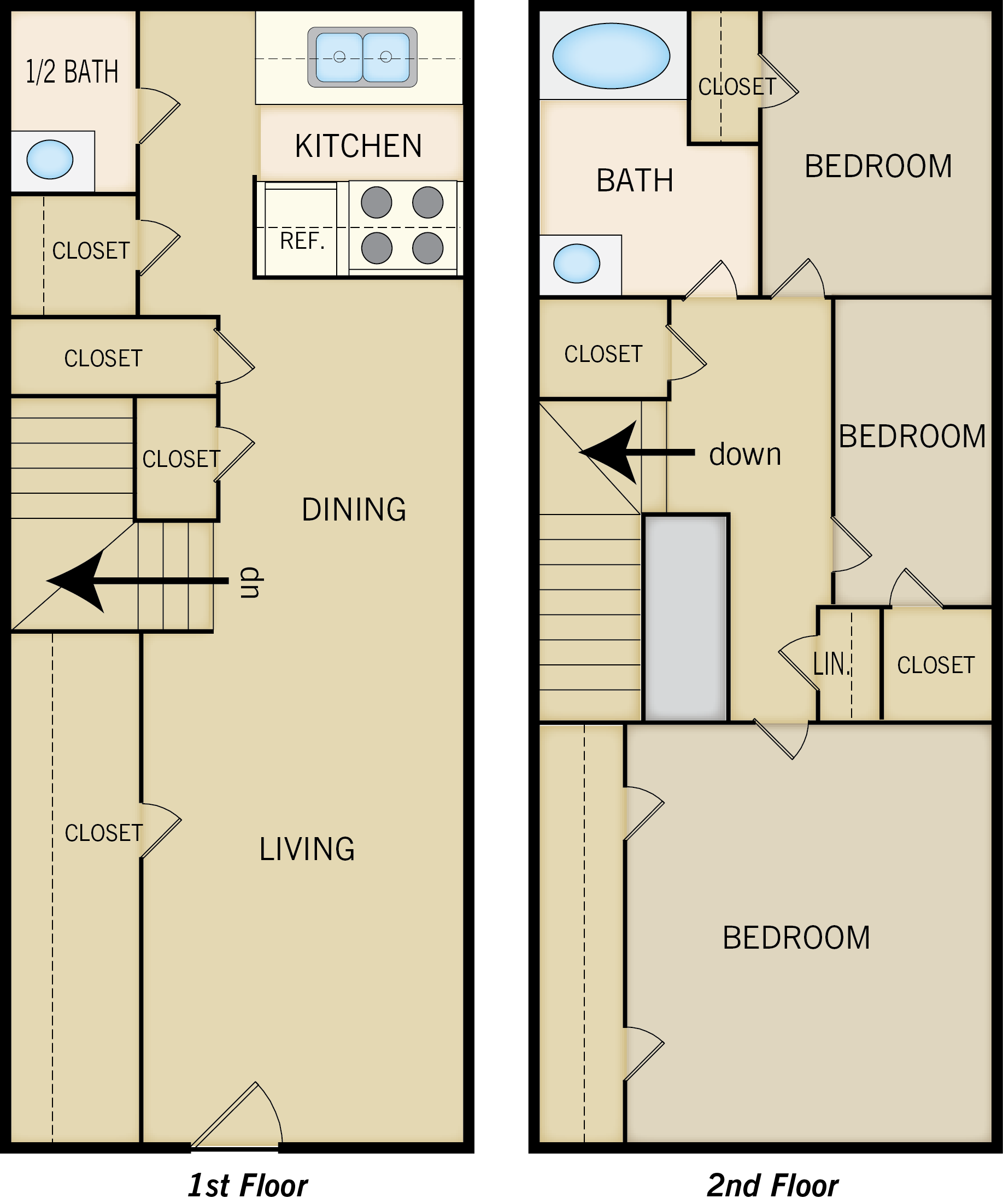 3 Bedroom Townhouse Floor Plan – 1262 sq ft